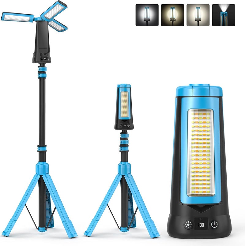Dimgogo Rechargeable Camping Light with Stand 7ft Max Height, 15000mAh Portable Cordless LED Work Light, 5500 Lumen 6500/4500/3500K Dimmable Emergency Flashlight with Detachable Tripod, Blue - Image 1